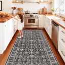 4x10 Wide Hallway Runner Rug: Washable 10ft Runners for Living Room Bedroom Kitchen - Stain Resistant Non Slip Soft Low Pile Vintage Floral Carpet (Dark Black Gray, 4X10)