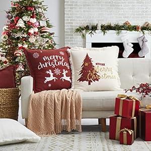 ATLINIA Christmas Pillow Covers 20x20 Set of 2  Xmas Decorative Farmhouse Linen Throw Pillow Cases Holiday Sofa Couch Cushion Covers Merry Christmas