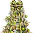 Christmas Tree Topper Bow53 x 13 Inches Velvet Large Christmas Bow Decor with Long Glittering Streamer LineXmas Decorations for Tree Wreath Door Festival Home(Olive Green & Gold Line)