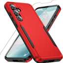 Samsung Galaxy S24 FE Case with HD Screen Protector - Heavy-Duty Tough Rugged Shockproof Protective Case, Red