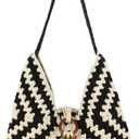 Straw Slouchy Hobo Bag for Women Handwoven Satchel Purse Summer Beach Tote Handbag with Beaded Travel Casual Shoulder Bag