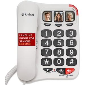 Uvital Big Button Phone for Seniors, White Senior Phone for Elderly Landline, Black Big Buttons Corded Landline Telephone for Home, Corded Landline Phones for Home - Amplified Ringer and Loud Speaker