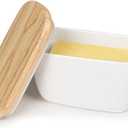 HAOTOP Porcelain Butter Dish Perfect for 4 Sticks of Butter,Butter Container Large Ceramics Butter Holder with Lid (White)