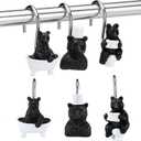 Roowest 12 Pcs Black Bear Shower Curtain Hooks Funny Bear Shower Curtain Hooks Stainless Steel Rust Resistant Rings Hangers for Winter Farmhouse Rustic Bathroom Decor