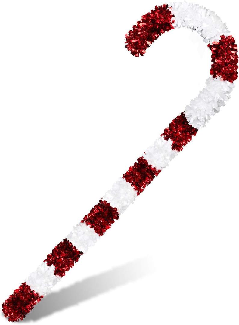 N&T NIETING Christmas Candy Cane, 50Inch Tinsel Christmas Candy Cane Hanging Ornament Candy Cane Stick for Christmas Xmas Decorations (Red & White)