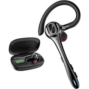 Earbuds Wireless Earpiece Bluetooth Headset with Noise Canceling Mic 160H Standby Time Hands Free Earphones Single Ear Headphone for iphone Android Samsung Cell Phones PC TV Computer Game Trucker Work (Black)