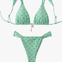 Women's 2 Piece Leopard Floral Bathing Suit Wireless Triangle Swimsuit High Waisted Bikini Sets Green Medium 