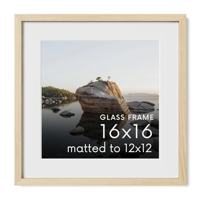 ZLG 16x16 Picture Frame, Solid Wood Frame with Mat for 12x12, Wall Display, Wall Hook Included, Set of 1
