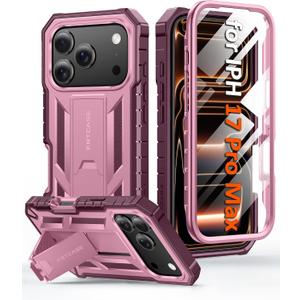 FNTCASE for iPhone 17 Pro-Max Case: Military Grade Drop Proof Protection Mobile Cover with Kickstand | Matte Textured Rugged Shockproof TPU | Protective Sturdy Phone Case - 6.9 inch Rose Pink