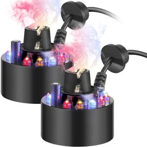 VIHOSE 2 Pcs Halloween Mist Maker Fogger Small Ultrasonic Fog Machine Halloween Water Fountain Cauldron Pond Fog with 12 LED Light Flashes for Halloween Party Decorations Rockery Fishtank Vase Decor