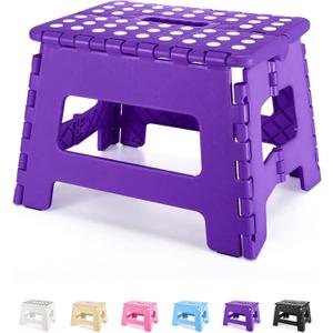 Dyforce Folding Step Stool 9", Kids Step Stool, Heavy Duty Step Stools for Adults, Compact Foot Stools, Light-Weight Toddler Step Stools for Kitchen, Bathroom, Holds Up to 300 lbs (Purple)