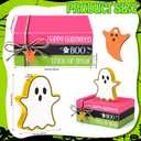 Yookeer 4 Pieces Halloween Ghost Decor Wooden Ghost Tiered Tray Decor Wood Book Stack Halloween Neon Sign Table Sign for Home Room Table Mantle Fireplace Shelf