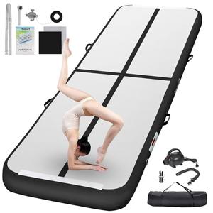 FBSPORT Inflatable Air Gymnastics Mat Training Mats 4/8 inches Thickness Gymnastics Tracks for Home Use/Training/Cheerleading/Yoga/Water with Pump (6.6ft*3.3ft*4in(2*1*0.1m)