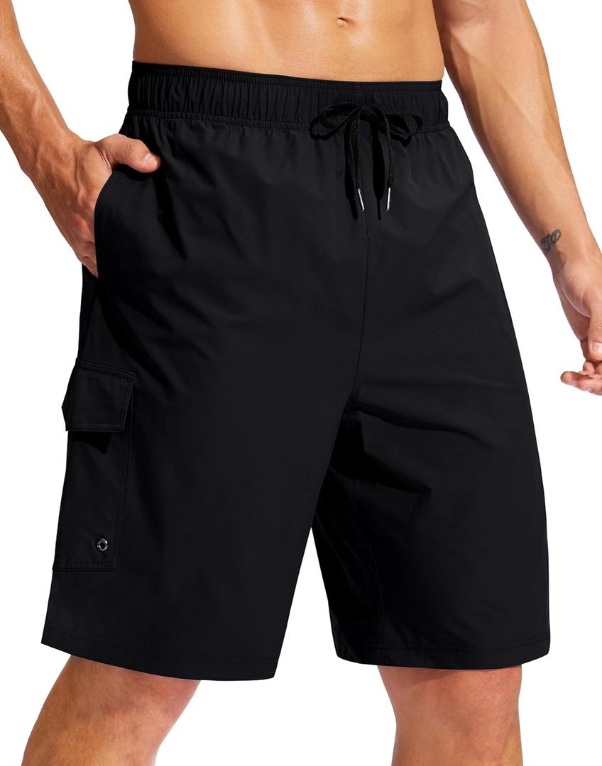 Men's Swim Trunks No Liner 9" Board Shorts Quick Dry Bathing Suit Swimming Beach Shorts for Men with 3 Pockets
(Black, L)