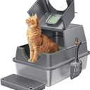 Stainless Steel Litter Box with Lid Large Enclosed High Sided Covered Metal Steel Cat Litter Box with Steps Scoop, Easy Cleaning, Odor Control, Front Entry Top Exit (Dark Grey)