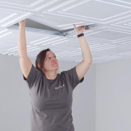 Ceilume Drop Ceiling Tile; 2x2 Ceiling Tiles - Stratford Ultra-Thin Feather-Light - Use in 1" T-Bar Suspended Grid, 12 Tiles - (White)