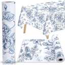party greeting Blue Floral Tablecloth Roll 51In x 100Ft Vintage Flower Table Cloths Blue White Party Disposable Table Covers for Wildflower Bridal Shower Birthday Party Decorations Supplies (Plastic)