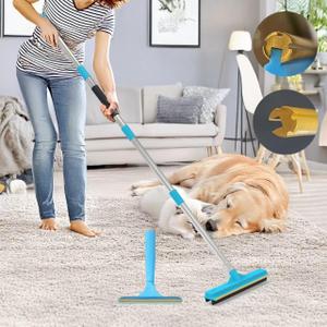 Carpet Rake for Pet Hair Removal Tool, Updated Reusable Pet Hair Remover with 56 Adjustable Long Handle, 2 in 1 Rubber Broom and Carpet Brush Scraper for Rugs, Mats, Couch, Furniture (2pcs)