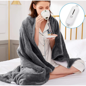 Electric Blanket Heated Throw, Soft Flannel & Sherpa Heating Blanket Throw with 3 Heating Levels & 4hrs Auto Off, Machine Washable, ETL Certified, Home Office Use, 50x60 Inch, Grey