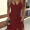 Summer Floral Printed Dresses A-Line Elegant Dress Womens Vintage Sleeveless Beach Sundress (Red, XL)