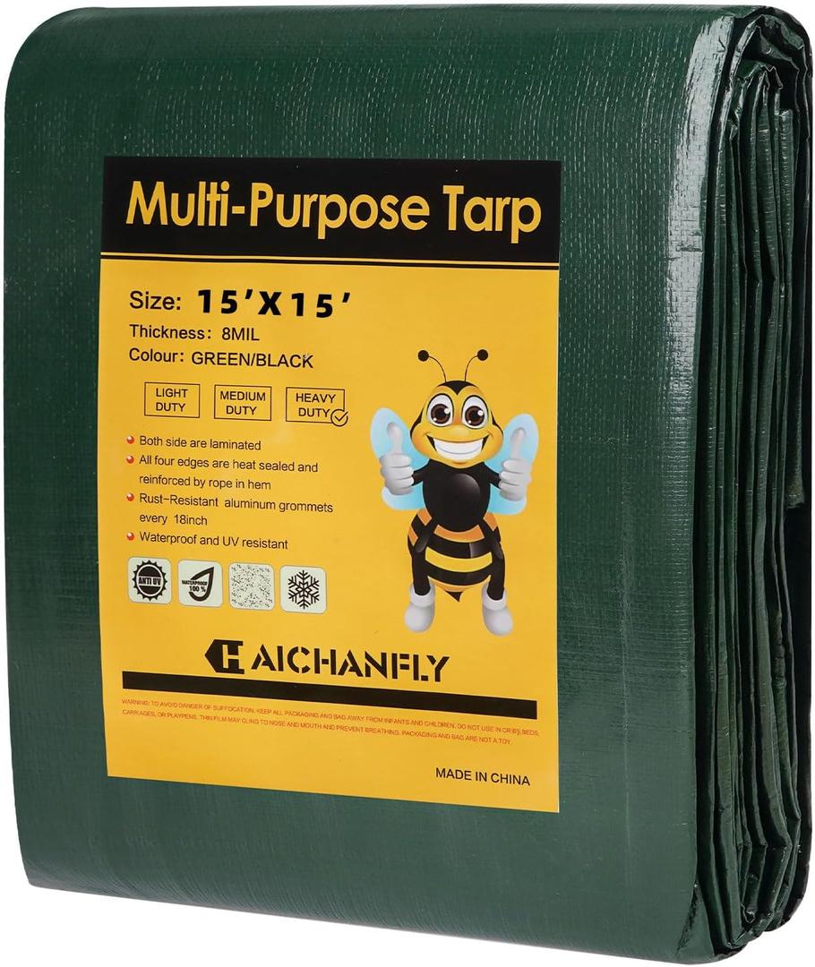 Heavy Duty Double-Sided Waterproof Poly Tarp Thick Polyethylene Tarps, Perfect for Outdoor Use, Plastic Cover & Mat for Tent Camping Storage Boat Bikes Vehicles Green