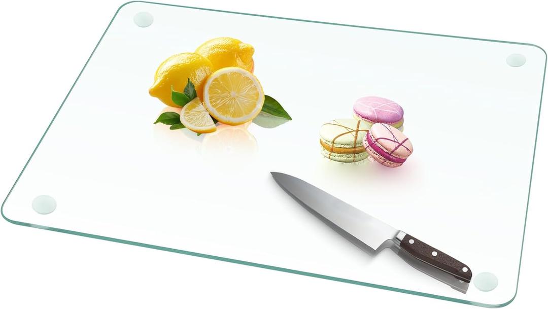 Tempered Glass Cutting Board for Kitchen,Clear Glass Cutting Board with Rubber Feet,Scratch, Heat, Shatter Resistant and Easy to Clean (8"x10")