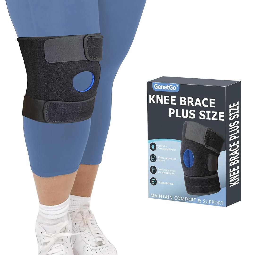 GenetGo Plus Size Knee Brace for Obese Women & Men - Adjustable Knee Support for Meniscus Tear, Arthritis Pain, Compression with Side Stabilizers (4XL/5XL/6XL)