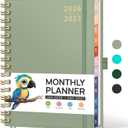 RETTACY 2026-2027 Monthly Planner, Jan 2026 - Dec 2027, Medium Size (5.7" x 8.3"), Agenda, Calendar, 24 Month Tabs, Flexible Plastic Cover, 100 GSM Thick Paper, Spiral-Bound (Light Green)
