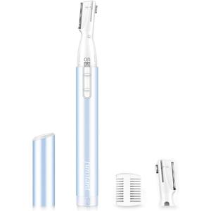 Upgraded Eyebrow Trimmer, Precision Electric Eyebrow Razor for Women Battery-Operated Facial Hair Remover with Comb No Pulling Sensation Painless for Face Chin Neck, Upper-Lip, Peach-Fuzz (Pudriges Blue)