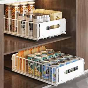 Pull Out Cabinet Organizer, 2 Pack Heavy Duty Slide Out Drawers Pantry Shelves Fixed With Strong Adhesive Glue and Handle for Kitchen, Living Room, Bathroom, Home (14.8" D X 9.6" W X 3.9" H)