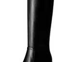 Women's Knee High Boots Block Metal Heel Square Toe Side Zipper Soft PU Leather Classic Fashion Dress Long Boots (Black)