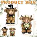 2 Pack Highland Cow Decor Resin Wedding Highland Cow Figurine Gnomes with Rose Hat Wreath Resin Statue for Wedding Garden Table Shelf Home Decor Calf Gnome Herd Gifts