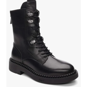 ASH Women's Marlow Black Leather Motorcycle Boots, Round Toe, Speed Lacing, Inside Zipper, Studded Trim Ankle 39/7.5
