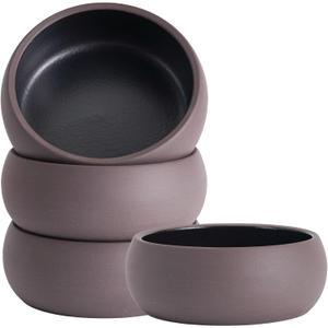 Uaral Small Bowls 8 Ounces Dipping Bowl Color Clay Flat Base Bowl Set,Two-Tone Color Porcelain Shallow Bowls,Set of 4,4.5inch(Brown Clay and Black
