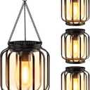 Solar Hanging Lanterns Outdoor Waterproof: 4 Pack Metal Solar-Powered Lights with Hook, Bright Warm Lantern Decor for Outside, Classic Outdoor Lighting for Yard Garden Patio Porch Balcony Decorations