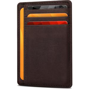 Oak Leathers Leather Slim Minimalist Wallet for Men & Women RFID Front Pocket Leather Card Holder Wallets (Brown Hunter)