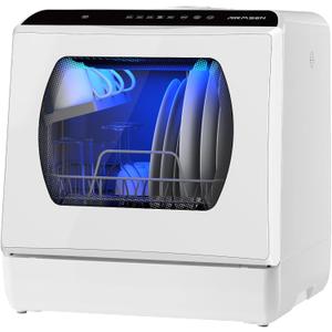 AIRMSEN Portable Countertop Dishwasher, No Hookup Needed, 6 Programs, 1-Hour Hot Air Drying & 72-Hour Air Circulation, Built-in Water Tank, for Home, Apartments & RVs