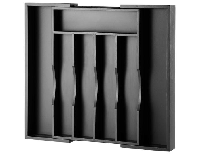 Expandable Bamboo Kitchen Drawer Organizer for Cutlery and Utensils, Adjustable Bamboo Wood Cutlery Tray in Drawer for Flatware and Silverware in Kitchen, (Black) (7 Slots Expandable)