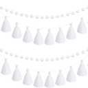 Syhood 4 Pcs Easter Pom Pom Tassel Garland Felt Pompom Ball Banner Tassel Garland for Hanging Decorations Easter Party Supplies Home Decor(White Color)