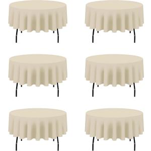 BRILLMAX 6 Pack Beige Round Tablecloths 90 Inch for 60 Tables - 150 GSM Polyester Fabric, 15" Standard Drop, Water, Stain & Wrinkle Resistant Cloth Cover for Wedding Reception Banquet Dining