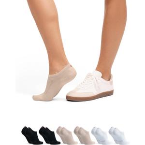 DANISH ENDURANCE No Show Socks Men & Women in Cotton, Invisible, Thin, No Slip Silicone Heel, Dress Socks, 6 Pack (Medium, Multicolor (2x Beige, 2x Black, 2x White))