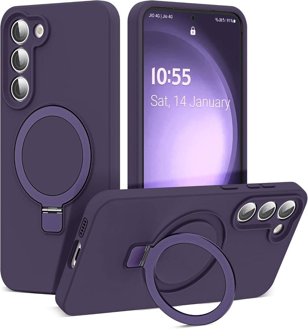 SKYLMW for Samsung Galaxy S23 Case with Magnetic Invisible Stand [Compatible with Mag-Safe] Military Drop Tested [Full Camera Protection] Silicone S23 Cases for Men Women, Purple