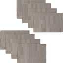 AVKA Studio 100% Cotton Ribbed Placemats - Set of 8-13 x 19 Inches - Taupe - Everyday Cloth Table Mats - Thick Construction, Washable & Reusable Cloth Place Mats