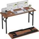 TEMI Long Computer Desk Folding Table - 55.1" Foldable Office Desk, No Assembly, Perfect Writing Table for Bedroom, Dorm, or Apartment, Portable Large Desk or Study Table with Compact Design, Walnut