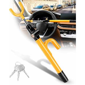 Tevlaphee Steering Wheel Lock - Anti Theft Device with Adjustable Car Wheel Lock, 3 Keys (Yellow)
