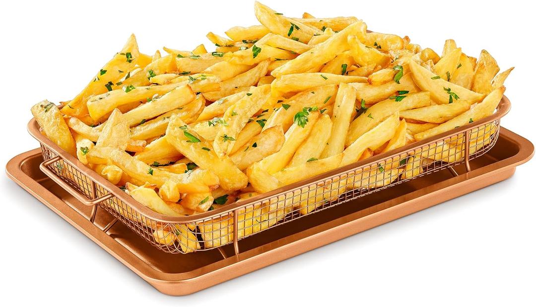 Bakken Swiss Air Fryer Tray Basket w/Elevated Mesh Great For Oven, For Baking & Crispy Foods, Dishwasher Safe, PTFE/PFOA/PFOS FREE, Extra-large 9.5/''x13/'', Copper