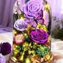 Yastouay Gifts for Mom Mothers Day Birthday Gifts for Women, Forever Rose Flowers for Delivery, Purple Preserved Roses Flowers in Glass Dome with Light Gift Box for Mom Her Women Wife Anniversary