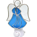 Stained Glass Angel Night Light Decorative Accent Lite Wall Plug in Nightlight for Hallway Bedroom Bathroom Kitchen Nature Themed Home Dcor (Blue)