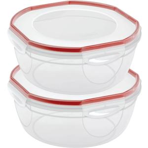 Sterilite Ultra-Seal 8.1 Qt Bowl, Large Airtight Food Storage Container, Latching Lid, Microwave and Dishwasher Safe, Clear With Red Gasket, 2-Pack