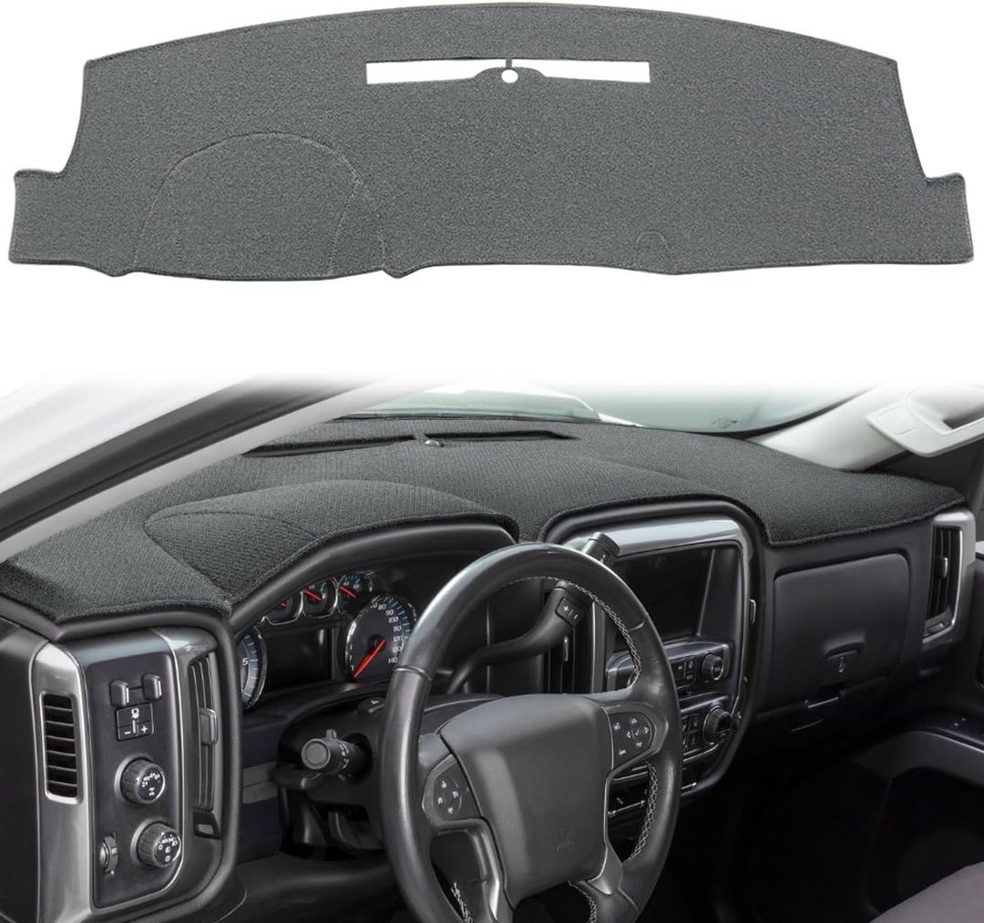 Dash Cover Custom Fit for 2014-2018 Chevy Chevrolet Silverado/GMC Sierra 1500,2015-2019 Chevy Silverado/GMC Sierra 2500HD 3500HD,Dashboard Pad Carpet no Forward Collision Alert(14-18, Dark Gray) Y32